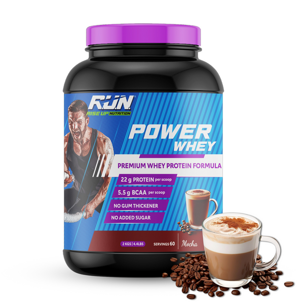 Power Whey Protein 2kg, Premium Whey Powder, 22g Protein, 5.5g BCAA, Non-GMO, Gluten free, Soy free, 4.40 Lbs - Mocha - Rise Up Nutrition