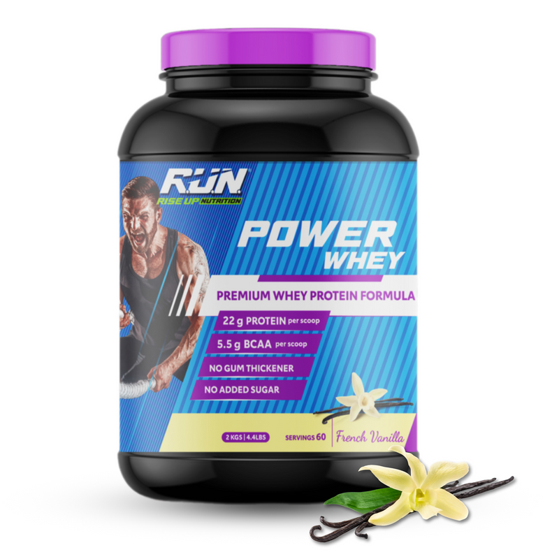 Power Whey Protein 2kg, Premium Whey Powder, 22g Protein, 5.5g BCAA, Non-GMO, Gluten free, Soy free, 4.40 Lbs - Vanilla - Rise Up Nutrition
