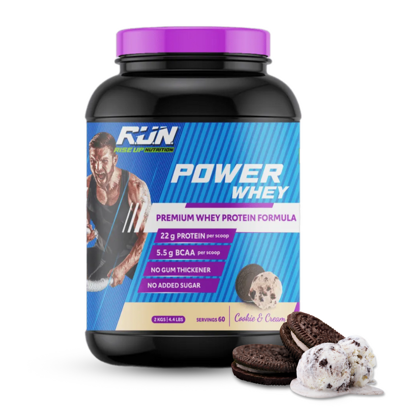 Power Whey Protein 2kg, Premium Whey Powder, 22g Protein, 5.5g BCAA, Non-GMO, Gluten free, Soy free, 4.40 Lbs - Cookie n Cream - Rise Up Nutrition