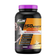 ISO WHEY With Colostrum, Lactose Free, Soy Free, Pro Muscle Maintenance, 27G Protein, 5.5G BCAA, Immunity Booster, 1KG - French Vanilla