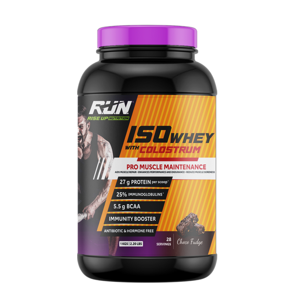 ISO WHEY With Colostrum, Lactose Free, Soy Free, Pro Muscle Maintenance, 27G Protein, 5.5G BCAA, Immunity Booster, 1KG - Choco Fudge