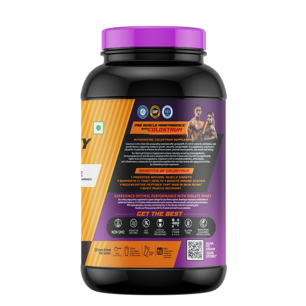ISO WHEY With Colostrum, Lactose Free, Soy Free, Pro Muscle Maintenance, 27G Protein, 5.5G BCAA, Immunity Booster, 1KG - Choco Fudge
