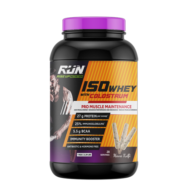 ISO WHEY With Colostrum, Lactose Free, Soy Free, Pro Muscle Maintenance, 27G Protein, 5.5G BCAA, Immunity Booster, 1KG - Mawa Malai