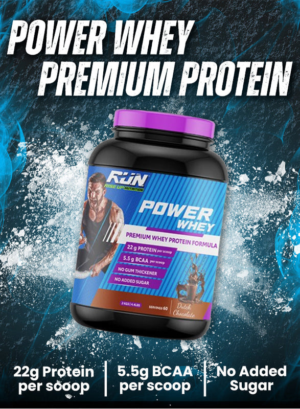 Power Whey Protein 2kg, Premium Whey Powder, 22g Protein, 5.5g BCAA, Non-GMO, Gluten free, Soy free, 4.40 Lbs - Dutch Choco