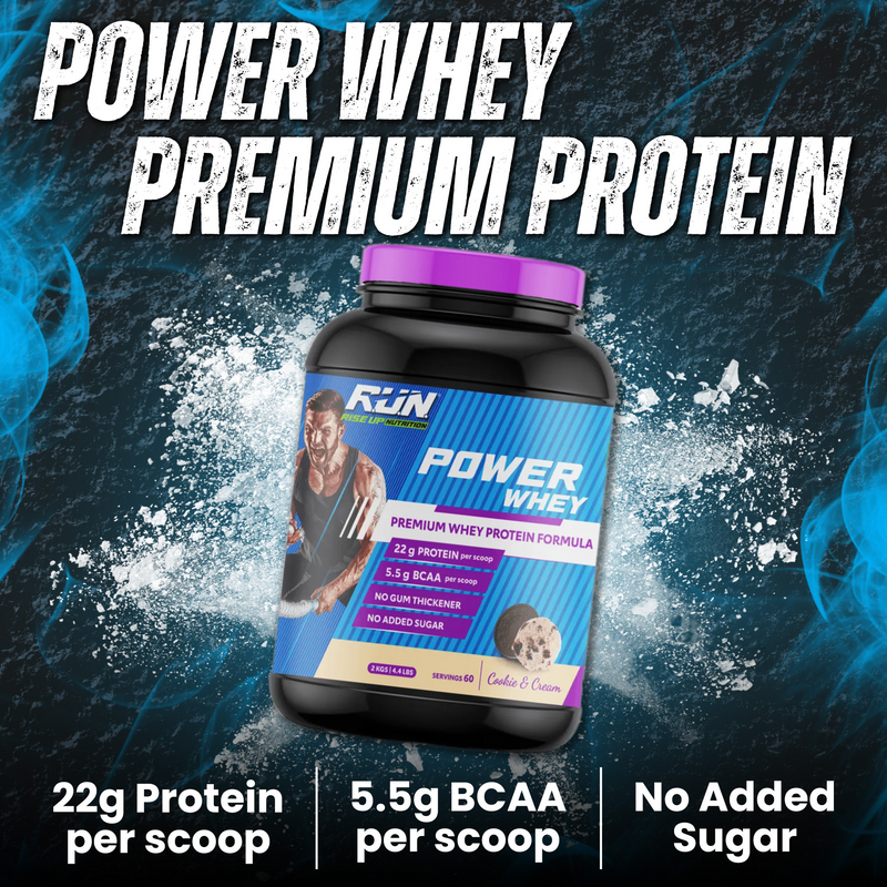 Power Whey Protein 2kg, Premium Whey Powder, 22g Protein, 5.5g BCAA, Non-GMO, Gluten free, Soy free, 4.40 Lbs - Cookie n Cream - Rise Up Nutrition
