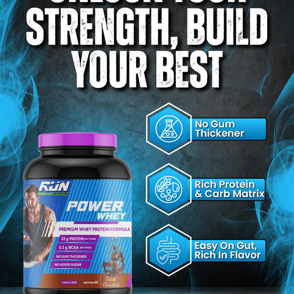 Power Whey Protein 2kg, Premium Whey Powder, 22g Protein, 5.5g BCAA, Non-GMO, Gluten free, Soy free, 4.40 Lbs - Dutch Choco