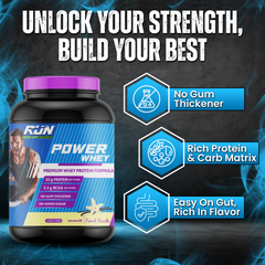 Power Whey Protein 2kg, Premium Whey Powder, 22g Protein, 5.5g BCAA, Non-GMO, Gluten free, Soy free, 4.40 Lbs - Vanilla - Rise Up Nutrition