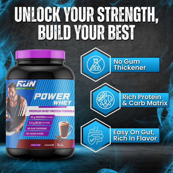 Power Whey Protein 2kg, Premium Whey Powder, 22g Protein, 5.5g BCAA, Non-GMO, Gluten free, Soy free, 4.40 Lbs - Mocha - Rise Up Nutrition