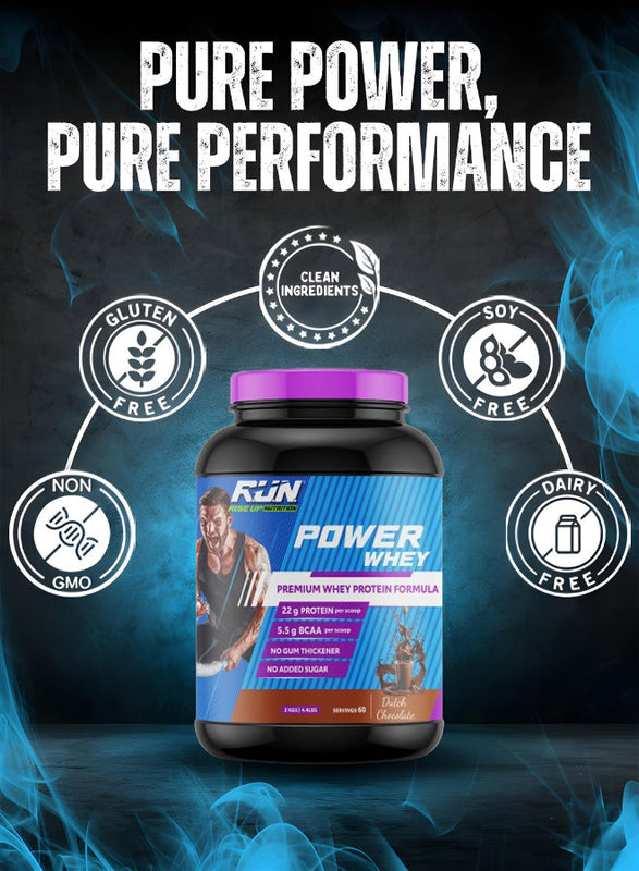 Power Whey Protein 2kg, Premium Whey Powder, 22g Protein, 5.5g BCAA, Non-GMO, Gluten free, Soy free, 4.40 Lbs - Dutch Choco