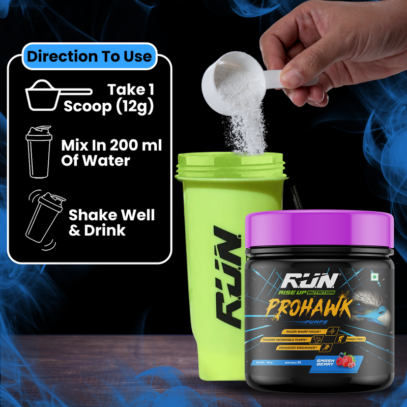 Prohawk Pumps, Advance Pre-workout, Crash Free, Pure Energy, Sharp Focus & More Pumps, 30 Servingss - Smash Berry