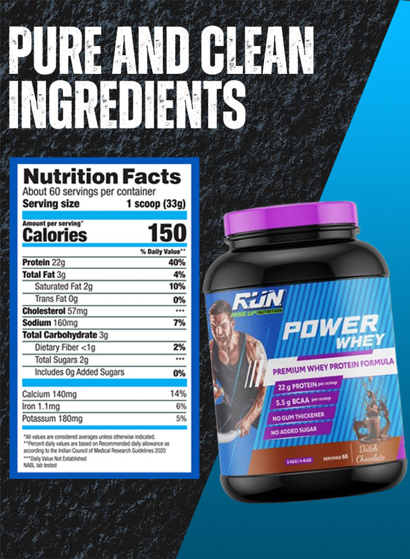 Power Whey Protein 2kg, Premium Whey Powder, 22g Protein, 5.5g BCAA, Non-GMO, Gluten free, Soy free, 4.40 Lbs - Dutch Choco