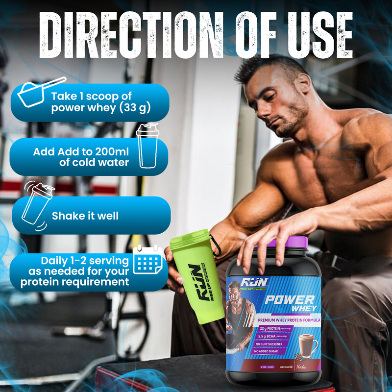 Power Whey Protein 2kg, Premium Whey Powder, 22g Protein, 5.5g BCAA, Non-GMO, Gluten free, Soy free, 4.40 Lbs - Mocha - Rise Up Nutrition