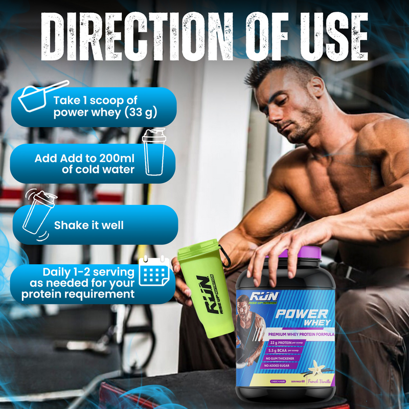 Power Whey Protein 2kg, Premium Whey Powder, 22g Protein, 5.5g BCAA, Non-GMO, Gluten free, Soy free, 4.40 Lbs - Vanilla - Rise Up Nutrition