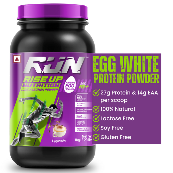 100% Egg White Protein Powder, Natural Egg Protein, 27g Protein, 14g EAA, Lactose Free, Soy Free, Gluten Free, 2.20 lbs/1 kg, 28 Servings, Cappuccino - Rise Up Nutrition