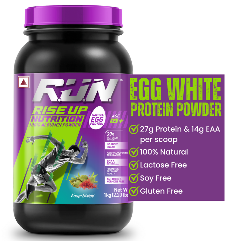 100% Egg White Protein Powder, Natural Egg Protein, 27g Protein, 14g EAA, Lactose Free, Soy Free, Gluten Free, 2.20 lbs/1 kg, 28 Servings, Kesar Elaichi - Rise Up Nutrition