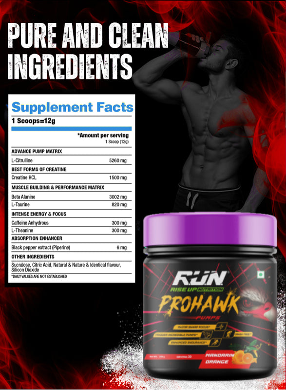 Prohawk Pumps, Advance Pre-workout, Crash Free, Pure Energy, Sharp Focus & More Pumps, 30 Servingss - Mandrin Orange