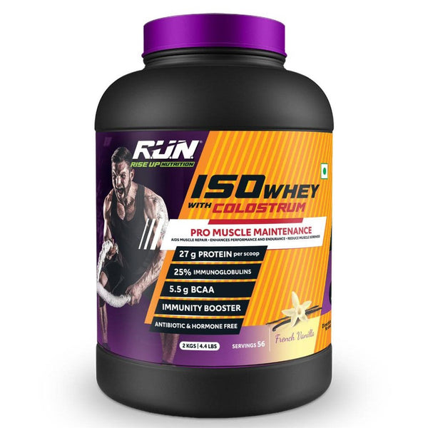 ISO WHEY With Colostrum, Lactose Free, Soy Free, Pro Muscle Maintenance, 27G Protein, 5.5G BCAA, Immunity Booster, 2KG - French Vanilla